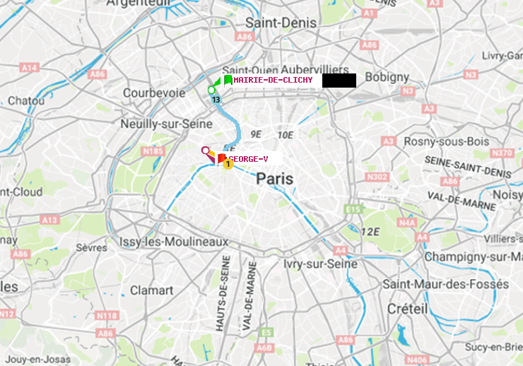 plan itinéraire ratp de Mairie de Clichy à George V