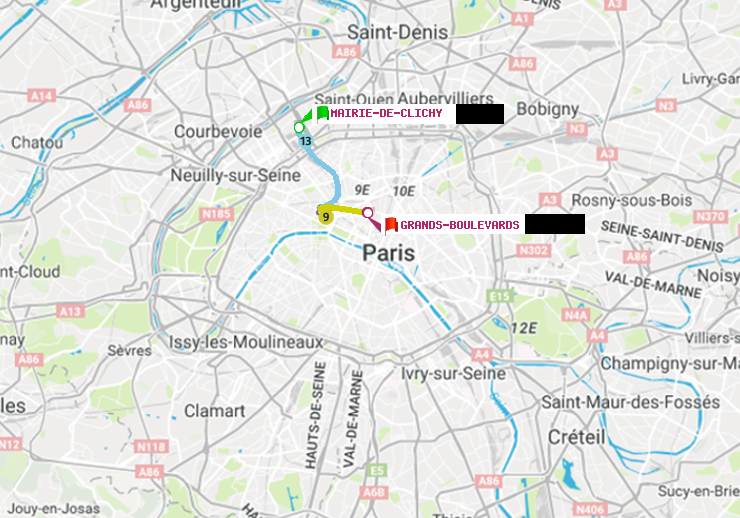 plan itinéraire ratp de Mairie de Clichy à Grands Boulevards