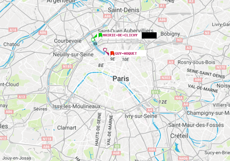 plan itinéraire ratp de Mairie de Clichy à Guy-Môquet