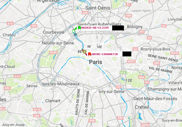 plan itinéraire ratp de Mairie de Clichy à Havre-Caumartin