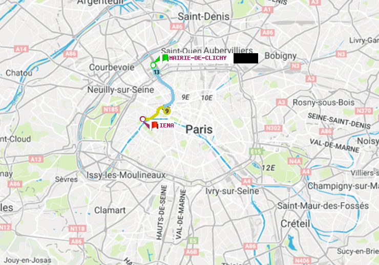 plan itinéraire ratp de Mairie de Clichy à Iéna