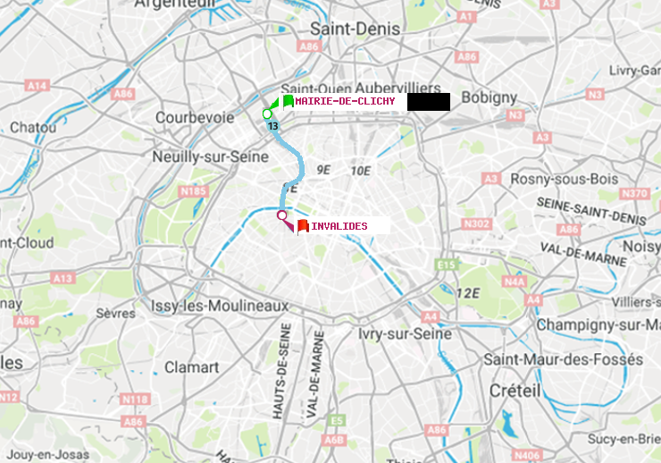 plan itinéraire ratp de Mairie de Clichy à Invalides