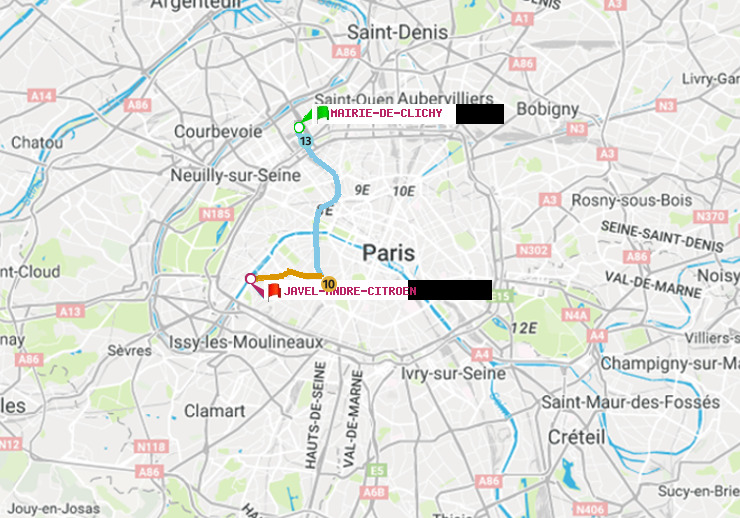 plan itinéraire ratp de Mairie de Clichy à Javel-André-Citroen