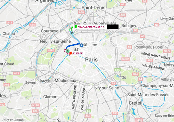 plan itinéraire ratp de Mairie de Clichy à Kléber