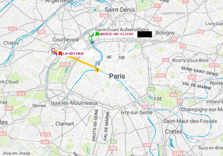 plan itinéraire ratp de Mairie de Clichy à La Défense (Grande Arche)