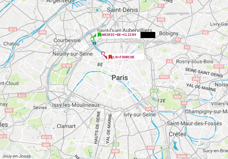 plan itinéraire ratp de Mairie de Clichy à La Fourche