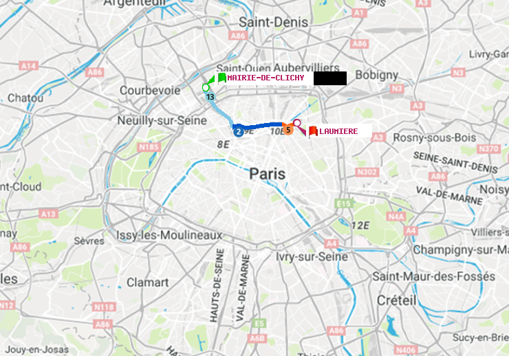 plan itinéraire ratp de Mairie de Clichy à Laumière