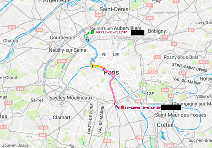 plan itinéraire ratp de Mairie de Clichy à Le Kremlin-Bicêtre