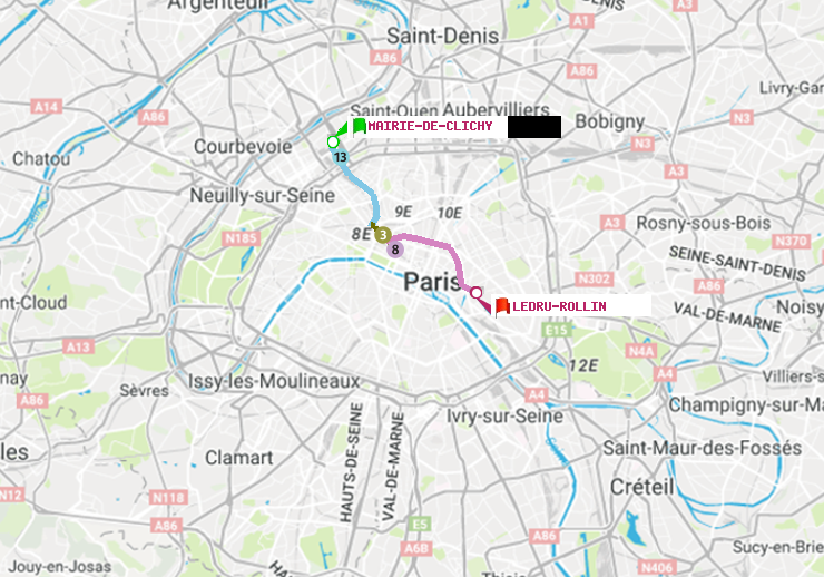 plan itinéraire ratp de Mairie de Clichy à Ledru-Rollin