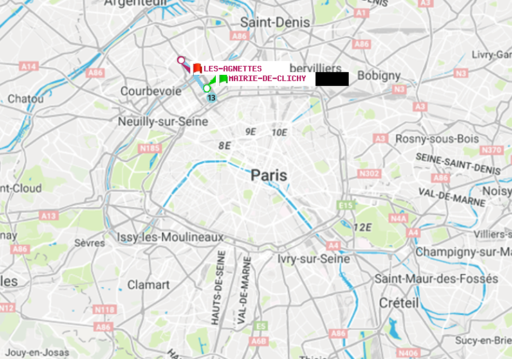 plan itinéraire ratp de Mairie de Clichy à Les Agnettes