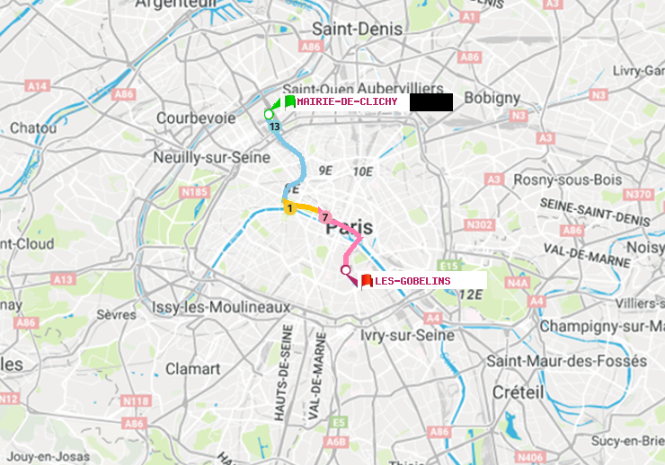 plan itinéraire ratp de Mairie de Clichy à Les Gobelins