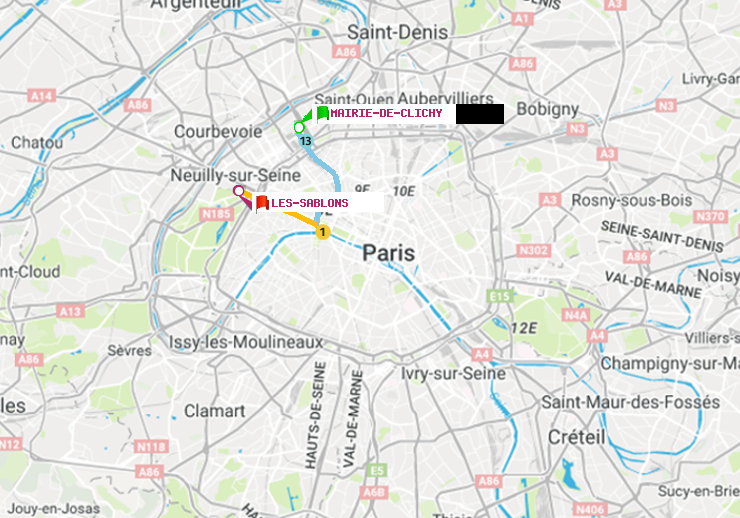 plan itinéraire ratp de Mairie de Clichy à Les Sablons (Jardin d