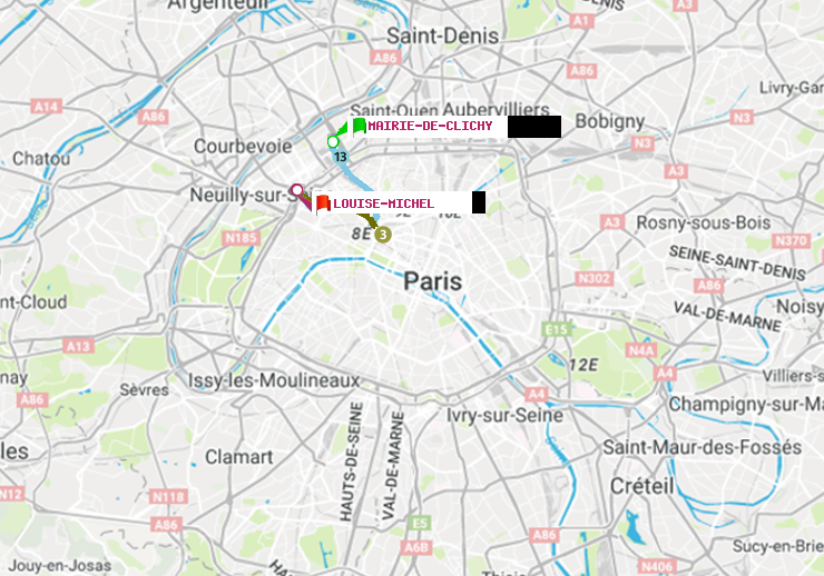 plan itinéraire ratp de Mairie de Clichy à Louise Michel