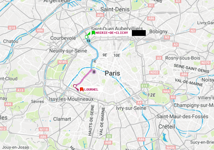 plan itinéraire ratp de Mairie de Clichy à Lourmel
