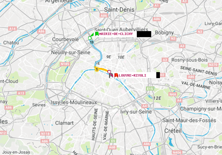 plan itinéraire ratp de Mairie de Clichy à Louvre-Rivoli