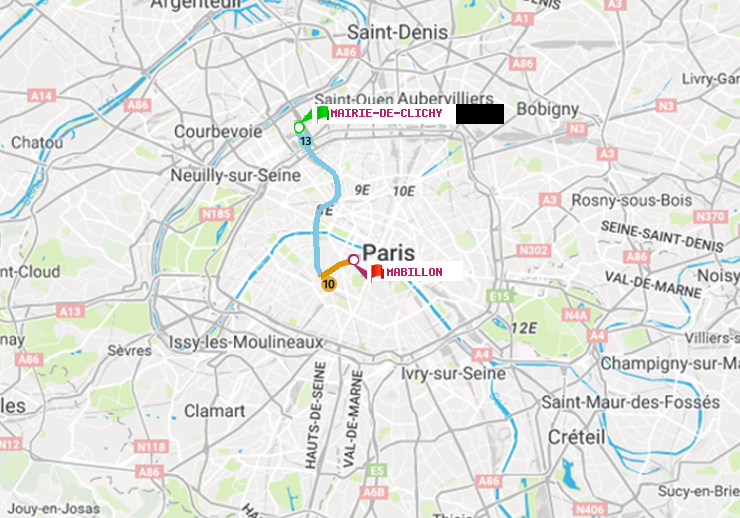 plan itinéraire ratp de Mairie de Clichy à Mabillon