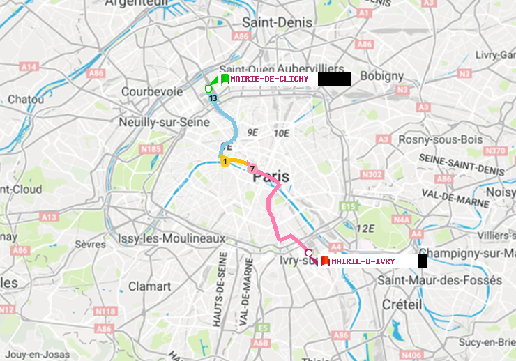 plan itinéraire ratp de Mairie de Clichy à Mairie d
