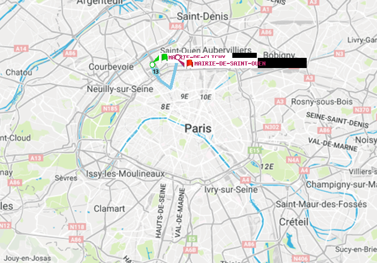 plan itinéraire ratp de Mairie de Clichy à Mairie de Saint-Ouen