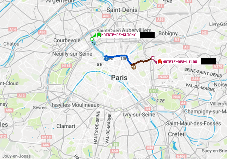 plan itinéraire ratp de Mairie de Clichy à Mairie des Lilas