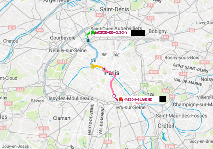 plan itinéraire ratp de Mairie de Clichy à Maison Blanche