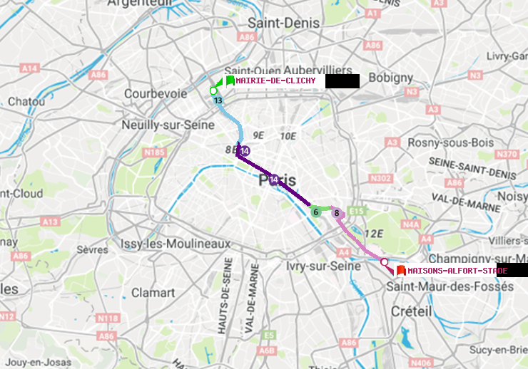 plan itinéraire ratp de Mairie de Clichy à Maisons-Alfort-Stade