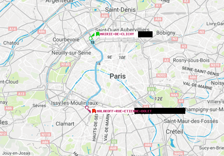 plan itinéraire ratp de Mairie de Clichy à Malakoff-Rue Etienne Dolet