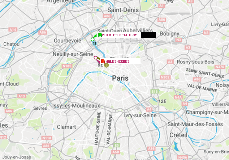 plan itinéraire ratp de Mairie de Clichy à Malesherbes