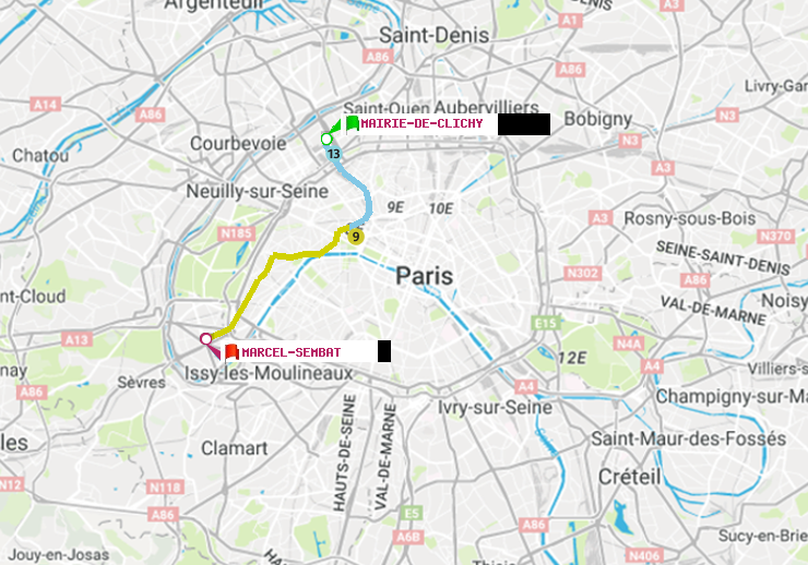 plan itinéraire ratp de Mairie de Clichy à Marcel Sembat
