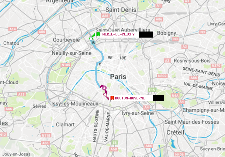 plan itinéraire ratp de Mairie de Clichy à Mouton-Duvernet