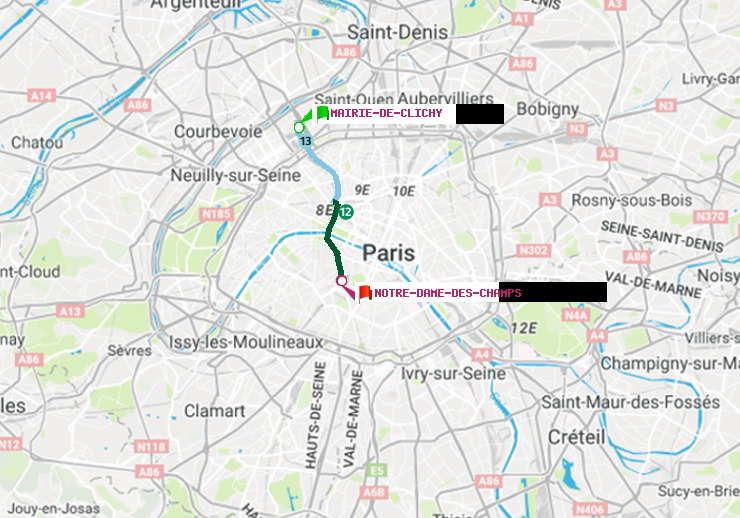plan itinéraire ratp de Mairie de Clichy à Notre-Dame des Champs