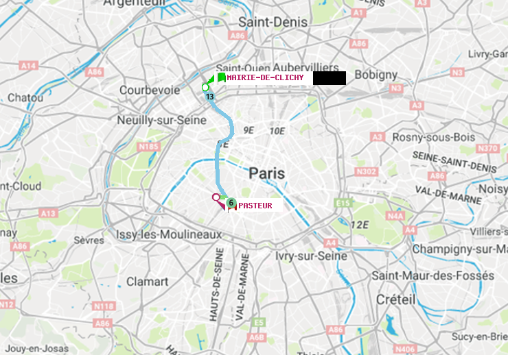 plan itinéraire ratp de Mairie de Clichy à Pasteur