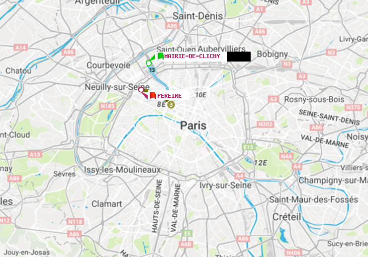 plan itinéraire ratp de Mairie de Clichy à Péreire