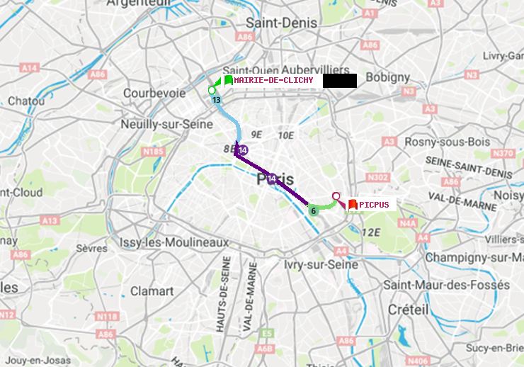 plan itinéraire ratp de Mairie de Clichy à Picpus