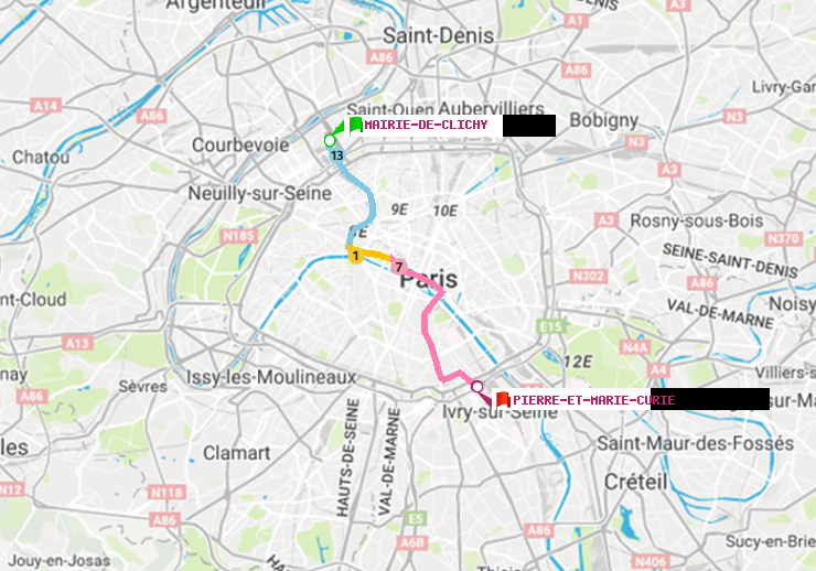 plan itinéraire ratp de Mairie de Clichy à Pierre et Marie Curie