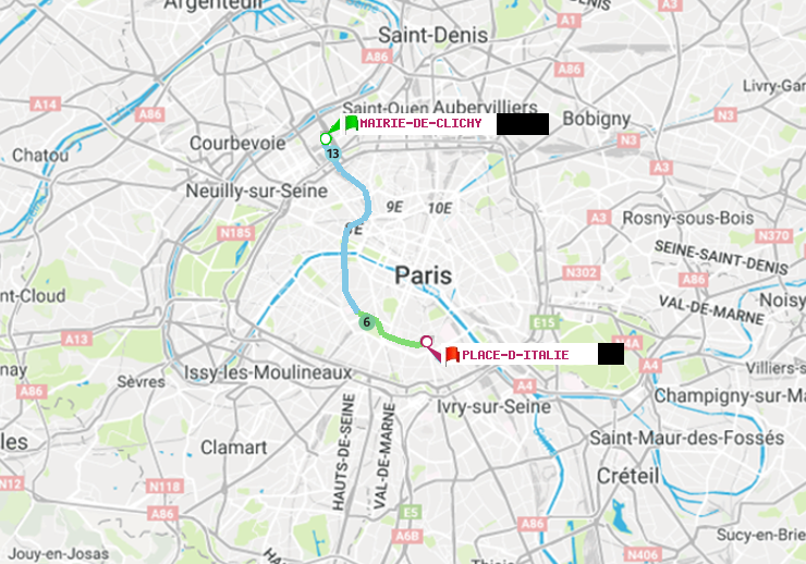 plan itinéraire ratp de Mairie de Clichy à Place d