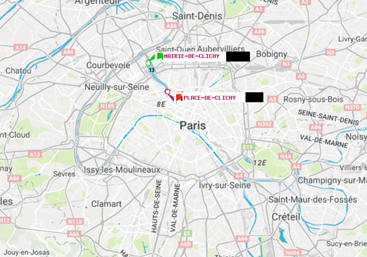 plan itinéraire ratp de Mairie de Clichy à Place de Clichy