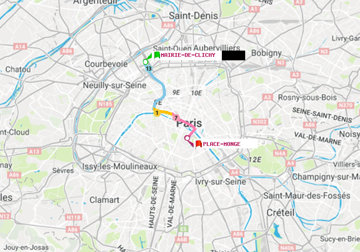 plan itinéraire ratp de Mairie de Clichy à Place Monge (Jardin des Plantes)