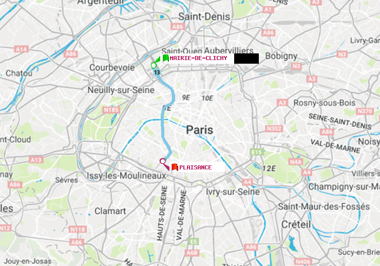 plan itinéraire ratp de Mairie de Clichy à Plaisance
