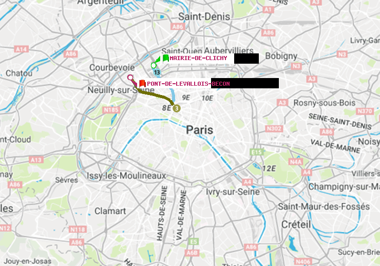 plan itinéraire ratp de Mairie de Clichy à Pont de Levallois-Bécon
