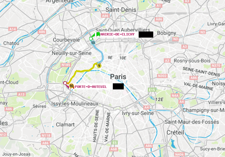 plan itinéraire ratp de Mairie de Clichy à Porte d