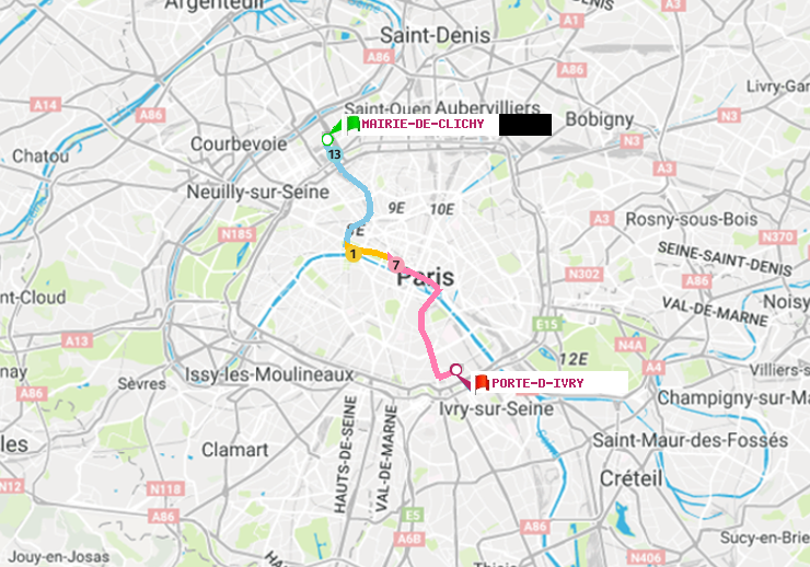 plan itinéraire ratp de Mairie de Clichy à Porte d