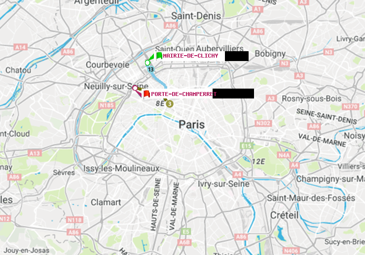 plan itinéraire ratp de Mairie de Clichy à Porte de Champerret