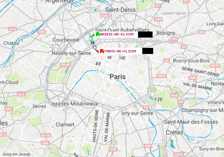 plan itinéraire ratp de Mairie de Clichy à Porte de Clichy