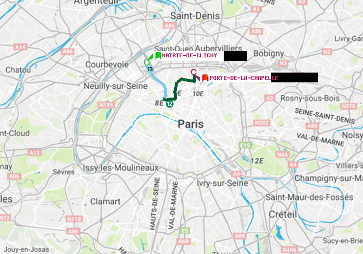 plan itinéraire ratp de Mairie de Clichy à Porte de la Chapelle