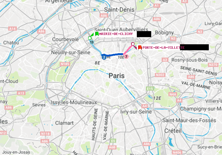 plan itinéraire ratp de Mairie de Clichy à Porte de la Villette