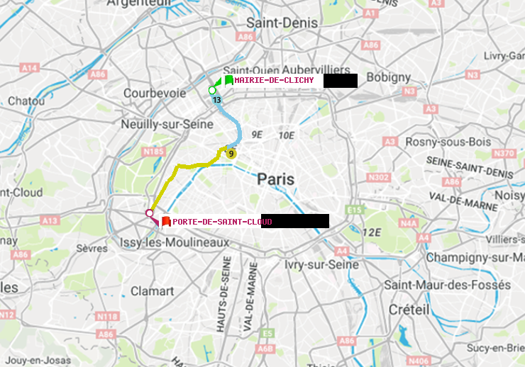 plan itinéraire ratp de Mairie de Clichy à Porte de Saint-Cloud