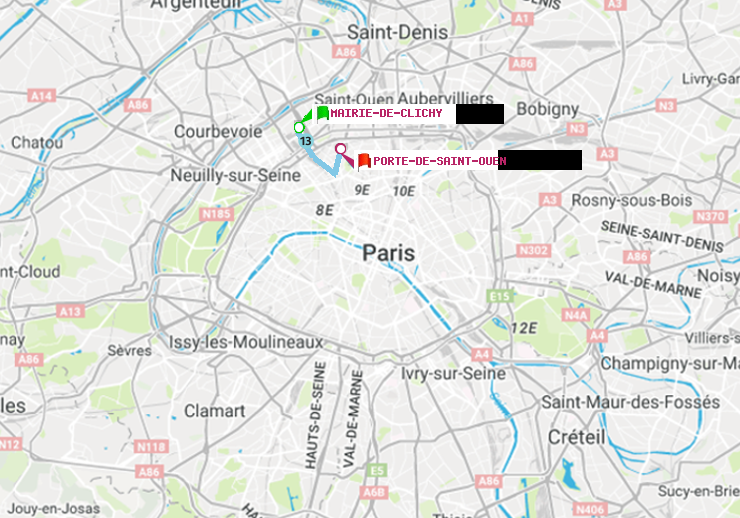 plan itinéraire ratp de Mairie de Clichy à Porte de Saint-Ouen