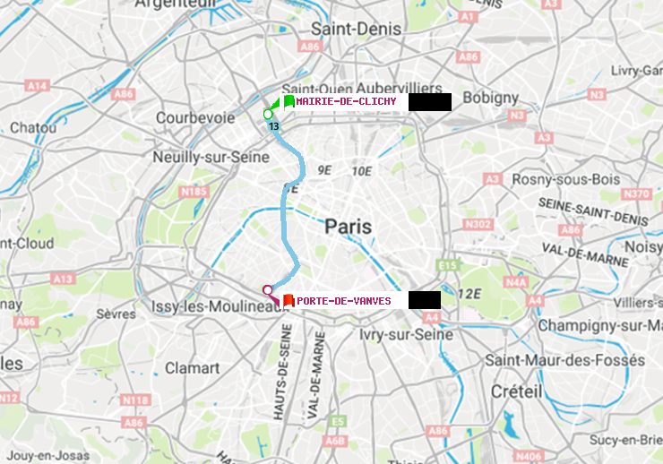 plan itinéraire ratp de Mairie de Clichy à Porte de Vanves