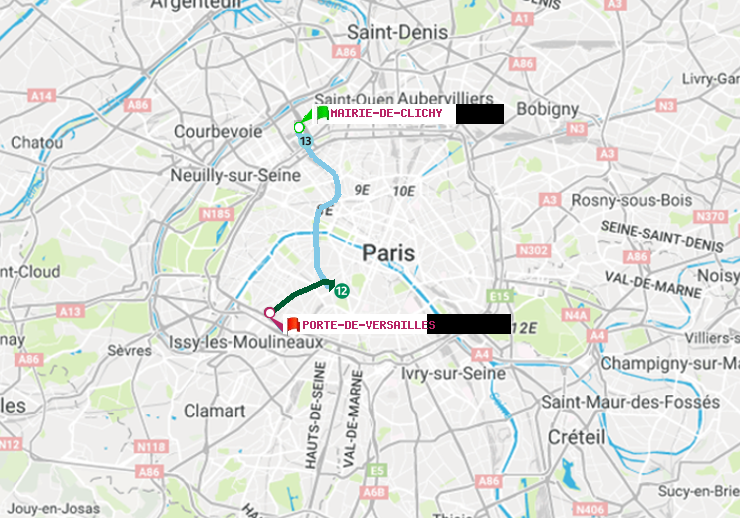 plan itinéraire ratp de Mairie de Clichy à Porte de Versailles