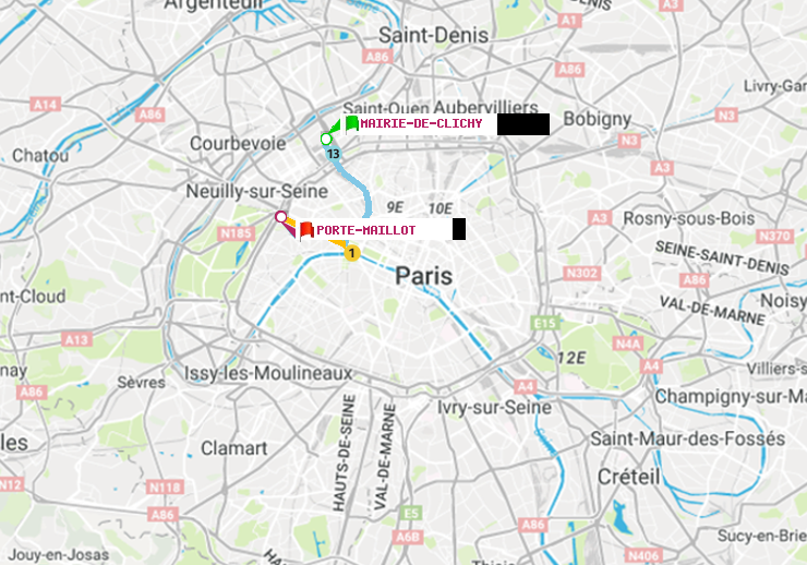 plan itinéraire ratp de Mairie de Clichy à Porte Maillot